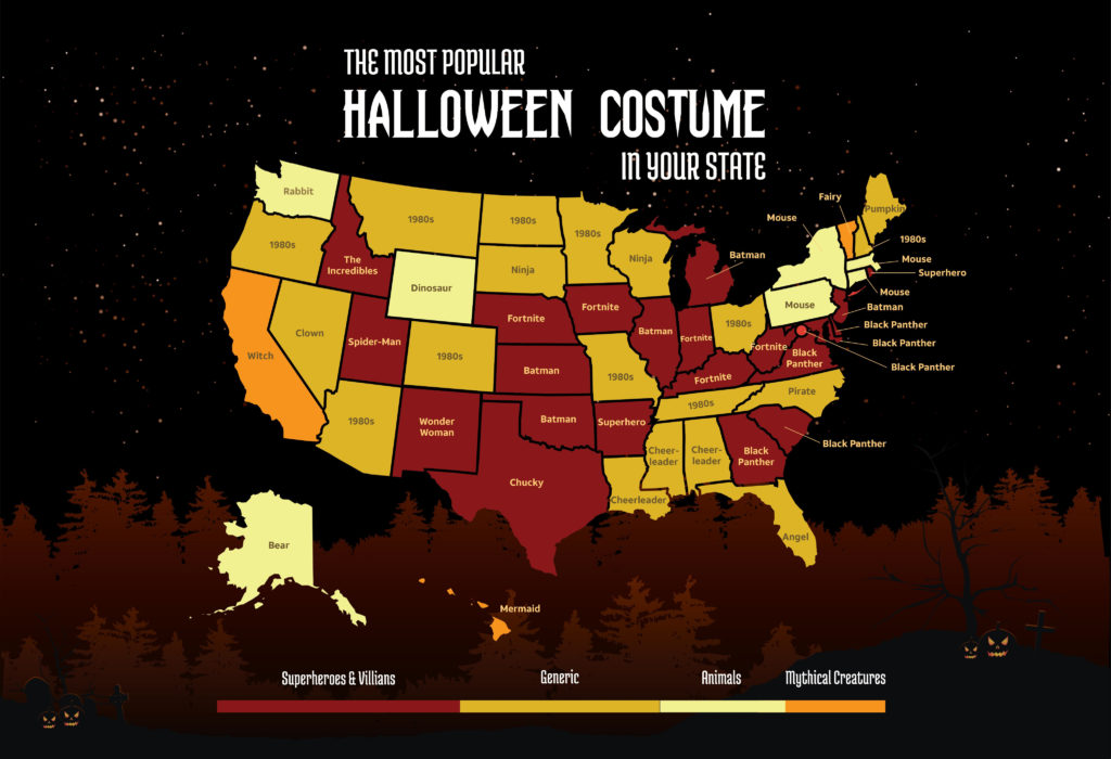 A map of the most popular Halloween costumes in the United States. Photo courtesy of AT&T....